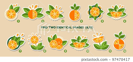 The educational matching game for preschool kids with orange fruits The educational matching game for preschool kids with orange fruits 97478417