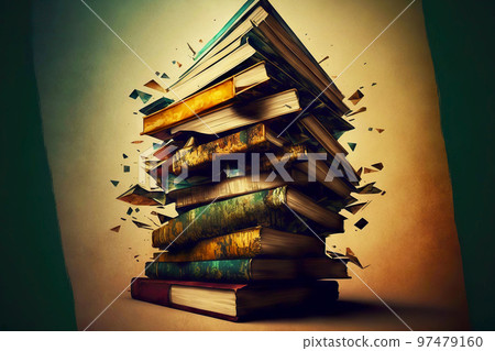 Stack of books to read on paper background library concept 97479160