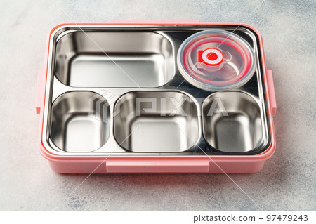 Plastic empty lunch box with metal compartments Plastic empty lunch box with metal compartments 97479243