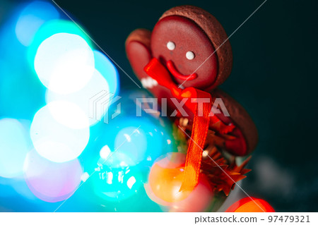 Christmas holiday background with festive decor bokeh shot 97479321