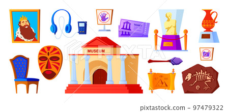 Exhibits of the historical museum - flat design style illustration set 97479322
