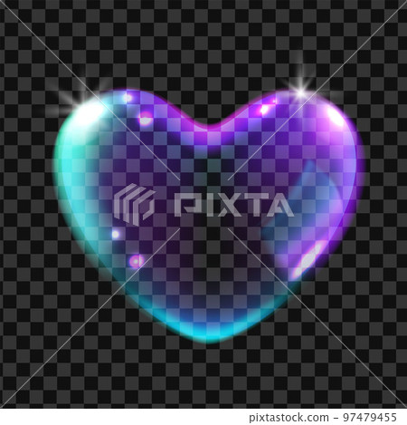 3D heart bubble overlay vector illustration, magic Valentine's Day balloon, glossy love icon.  97479455