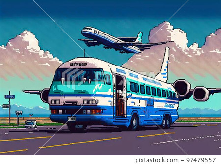 Passenger van for airport transfer, 8 bit style, clear style Passenger van for airport transfer, 8 bit style, clear style 97479557