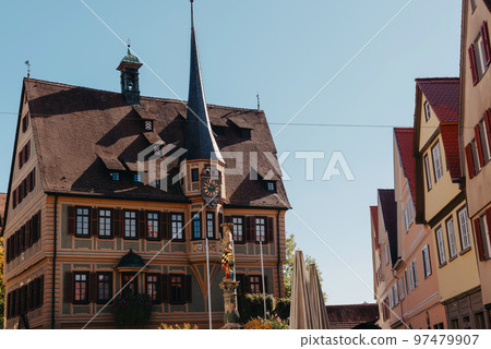 Old national German town house in Bietigheim-Bissingen, Baden-Wuerttemberg, Germany, Europe. Old Town is full of colorful and well preserved buildings. Old national German town house in Bietigheim-Bissingen, Baden-Wuerttemberg, Germany, Europe. Old Town is full of colorful and well preserved buildings. 97479907