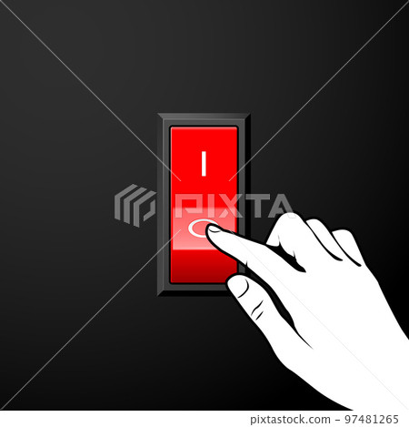 Finger turns off electric switch, saving energy and energy efficiency, hand and red button, vector Finger turns off electric switch, saving energy and energy efficiency, hand and red button, vector 97481265