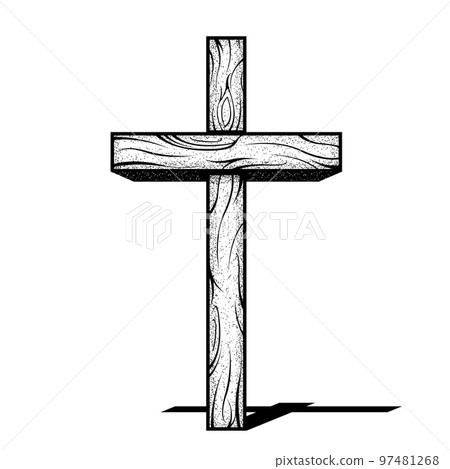 Wooden cross and shadow on golgotha, crucifix symbol christianity, vector 97481268