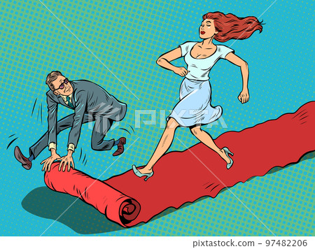 Woman hero on the red carpet of the film premiere. The winner goes ahead 97482206