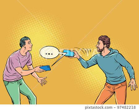 two people communicate in a messenger on the phone 97482218