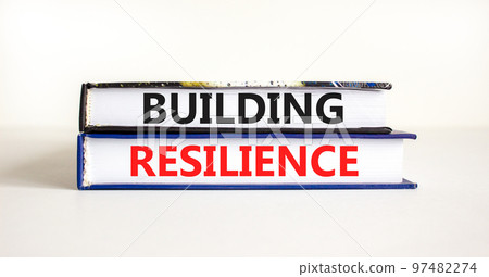 Building resilience symbol. Concept word Building resilience typed on books. Beautiful white table white background. Business and building resilience concept. Copy space. Building resilience symbol. Concept word Building resilience typed on books. Beautiful white table white background. Business and building resilience concept. Copy space. 97482274