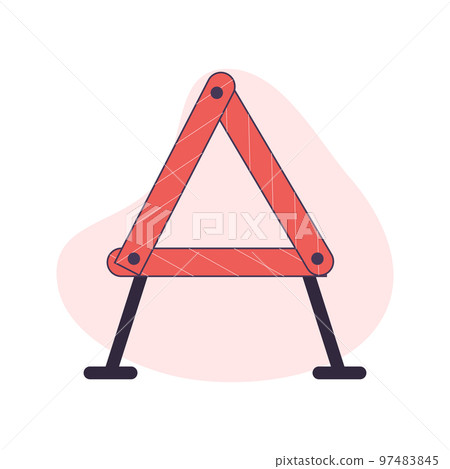 Warning triangle or reflektor flat vector iluustration, isolated on a white background. Road sign, picture of automobile emergency stop sign 97483845