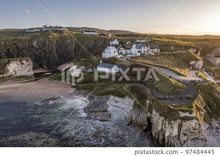 Aerial view of Ballintoy Harbour near Giants Causeway, County. Antrim, Northern Ireland, UK Aerial view of Ballintoy Harbour near Giants Causeway, County. Antrim, Northern Ireland, UK 97484445