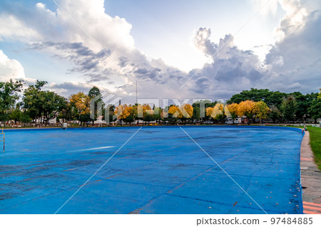 large drained outdoor pool in the spa 97484885
