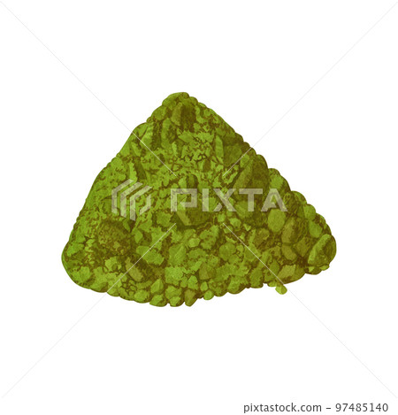 Watercolor green matcha tea heap of green powder isolated on white background. Front view.Hand drawn cartoon illustration, isolated on white background. Dry leaves for web design, menu, app, advert 97485140