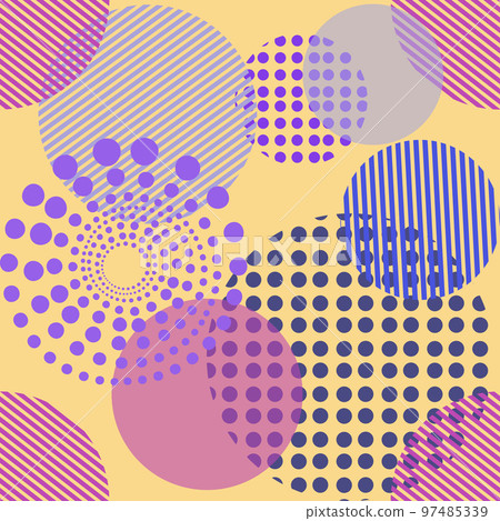 Abstract purple pantone seamless pattern, circle round shape shiny sphere backdrop, modern fabric print template. 97485339