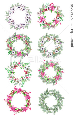 Watercolor set of Christmas wreaths on a white background 97487250