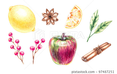 Watercolor set of spices for mulled wine 97487251