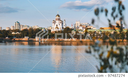 Panorama of Yekaterinburg with a view of the church on the blood 97487274