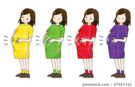 Pregnant woman facial expression color set Pregnant woman facial expression color set 97487342