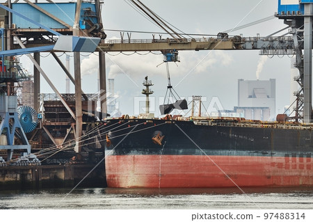 Unloading a huge ship Unloading a huge ship 97488314