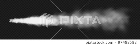 Realistic missile or bullet trace. Airplane condensation trail, jet aircraft track. Space rocket launch. White smoke clouds, fog. Steam flow. Vector illustration 97488588