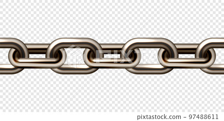 Realistic brown metal chain with old rusty links. Heavy steel chain for industrial use. Vector illustration 97488611