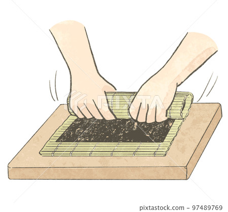 Hands rolling sushi rolls 97489769