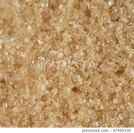 Macro Close up Texture of Brown Sugar, crystal grain sugar. Beautiful complete seed sugarcane, food object design. Selective focus freeze shot black background isolated 97490336