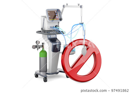 Medical ventilator with Forbidden Sign, 3D rendering 97491862