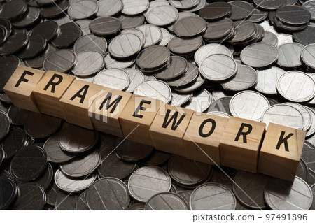 Blocks and coins written FRAMEWORK 97491896