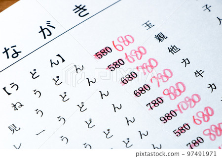 An image of a menu price increase/price change at a popular cafeteria in the town. An image of a menu price increase/price change at a popular cafeteria in the town. 97491971