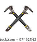 Crosshairs of Demolition hammer, a one-piece forged construction, a multifunctional Prybar Tool for Home Improvement. Black professional instrument isolated. 97492542