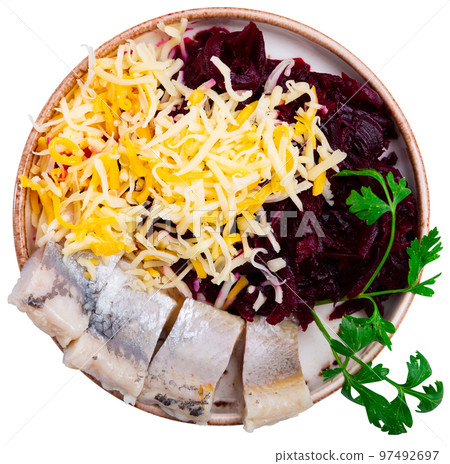 Beetroot served with cheese and pickled mackerel Beetroot served with cheese and pickled mackerel 97492697