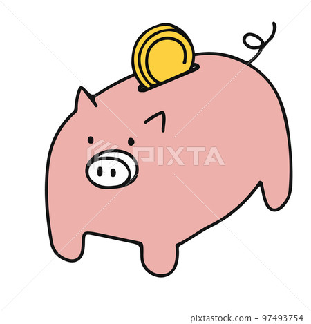 帶硬幣的豬存錢罐的插圖 帶硬幣的豬存錢罐的插圖 97493754