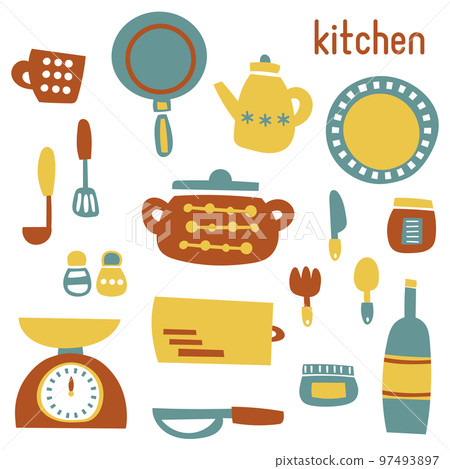 Scandinavian style Illustration material of cute kitchen goods 97493897