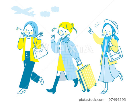Illustration set of three women going on a trip with friends 97494293