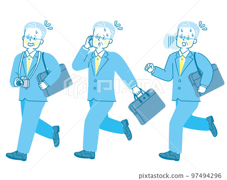 Man illustration set in a suit running in a hurry 97494296