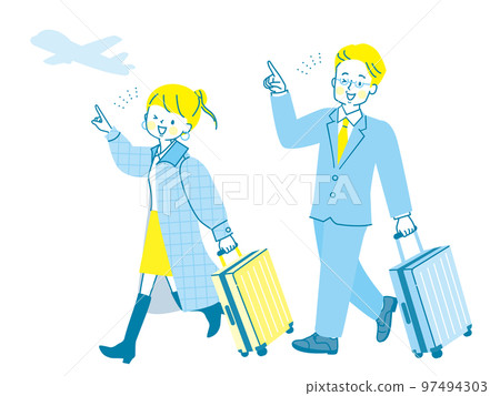一個男人和一個女人帶著手提箱旅行的插圖 97494303