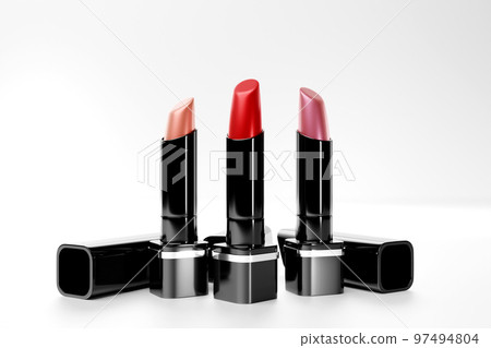 3D illustration, set of color lipsticks.  Make-up and cosmetics  scene  for beauty brand product design 97494804