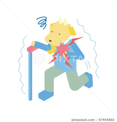 Isometric illustration of a senior goat whose heart is pounding 97494868