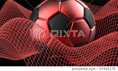 Red-black soccer ball and mathematical geometric pattern 97495279