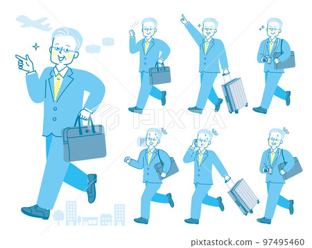Illustration set of a man wearing a suit for a business trip 97495460