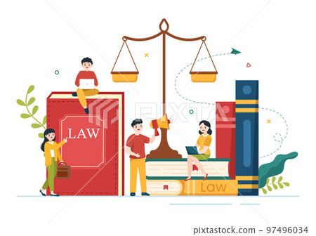 Law Firm Services with Justice, Legal Advice, Judgement and Lawyer Consultant in Flat Cartoon Poster Hand Drawn Templates Illustration 97496034