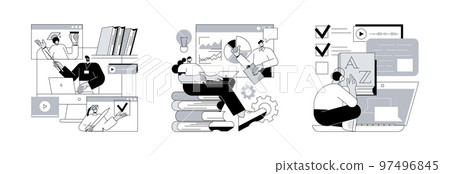 Distance web learning abstract concept vector illustration set. Online education platform, workshop and language tutoring, video call, educational webinar, personal tutor courses abstract metaphor. 97496845