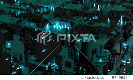 Dark green futuristic circuit technology with green LED point light Dark green futuristic circuit technology with green LED point light 97496934