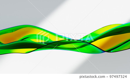Cloth fabric gradient waves abstract background. Iridescent glass wavy surface. Liquid surface, ripples, reflections. 3d render illustration. 97497324