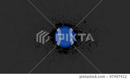A blue baseball ball crushes the black wall 97497412