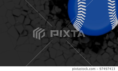 A blue baseball ball crushes the black wall A blue baseball ball crushes the black wall 97497413