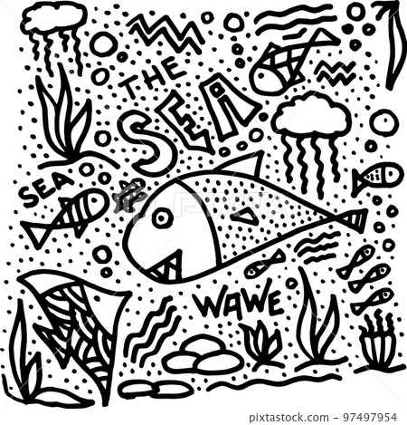 The sea life black and white doodle sketch 97497954