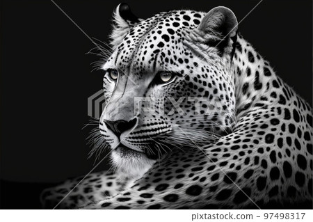 Far eastern leopard face isolated on black Far eastern leopard face isolated on black 97498317