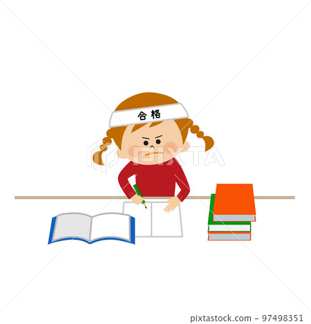 一個女孩為考試學習的插圖素材 97498351